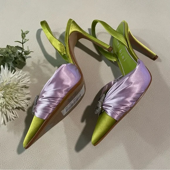 Elegant Lime and Pink Slingback Heels - Picture 9 of 11